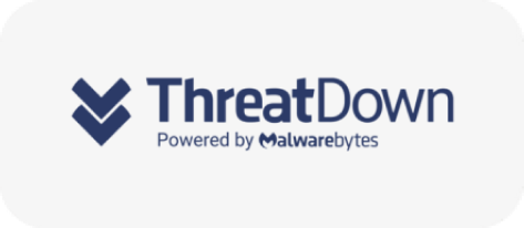 A logo of threatdo, powered by malwarebytes