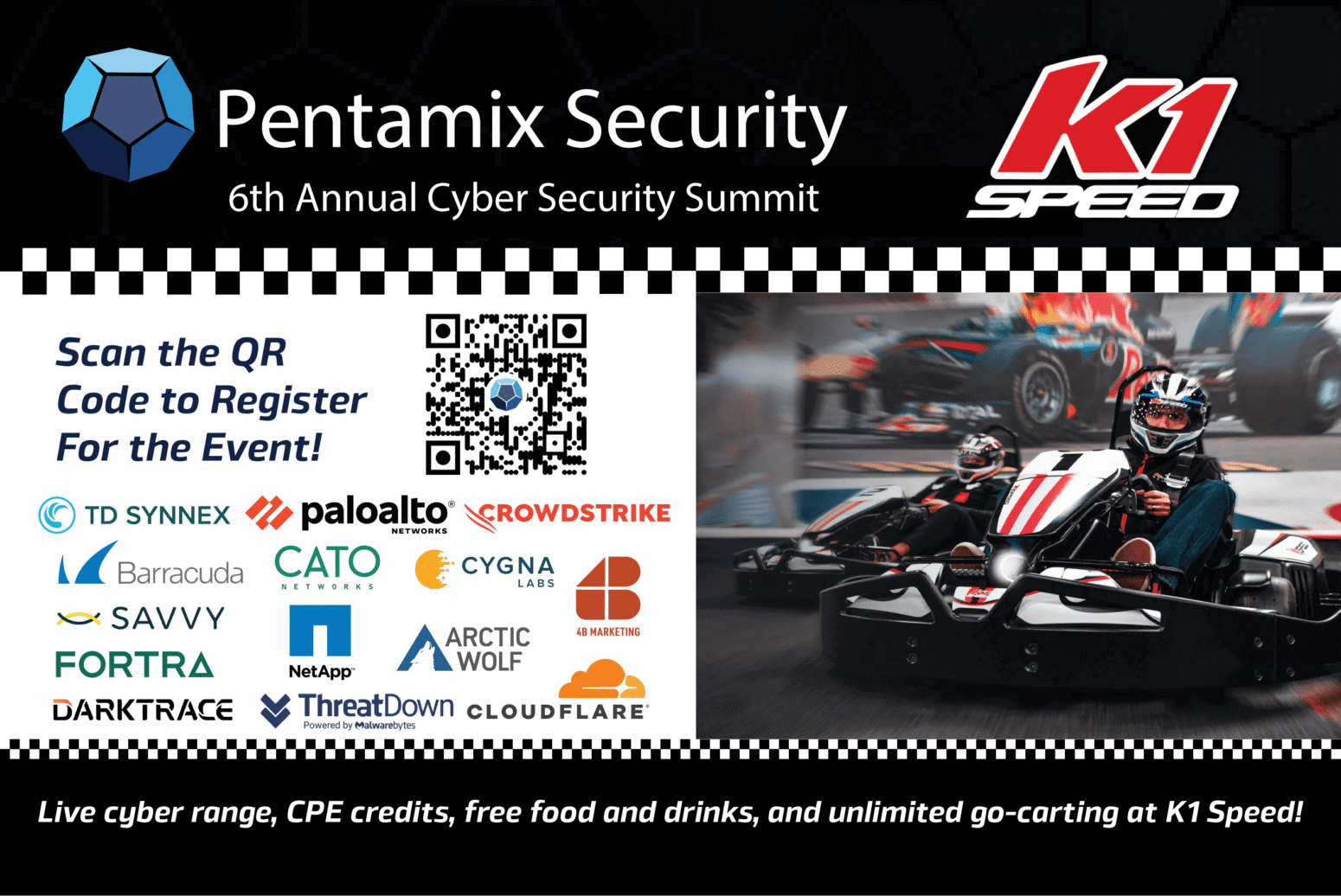 Cybersecurity summit event with go-karting promotion.